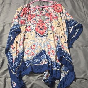 Vince Camuto Navy, Red & Cream Boho Printed Tunic